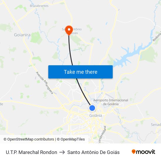 U.T.P. Marechal Rondon to Santo Antônio De Goiás map