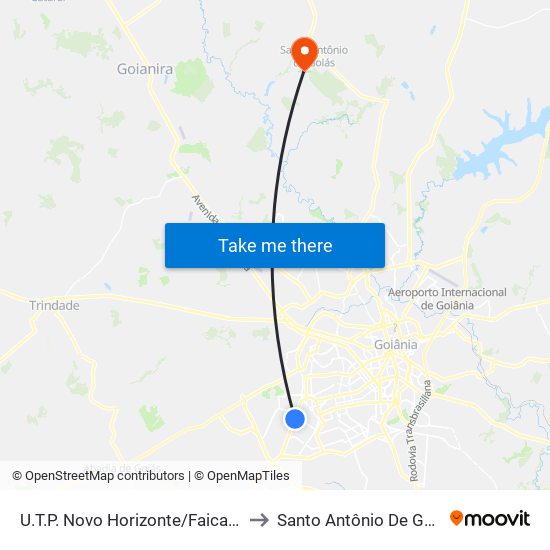 U.T.P. Novo Horizonte/Faicalville to Santo Antônio De Goiás map