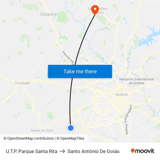 U.T.P. Parque Santa Rita to Santo Antônio De Goiás map