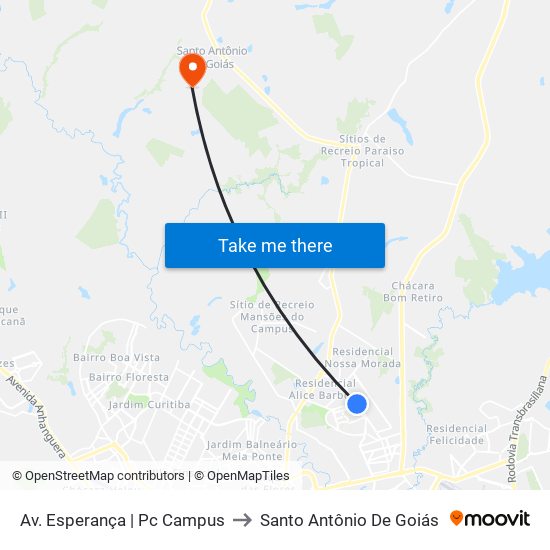 Av. Esperança | Pc Campus to Santo Antônio De Goiás map