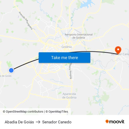 Abadia De Goiás to Senador Canedo map