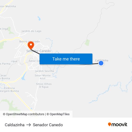 Caldazinha to Senador Canedo map