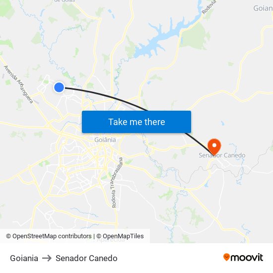 Goiania to Senador Canedo map