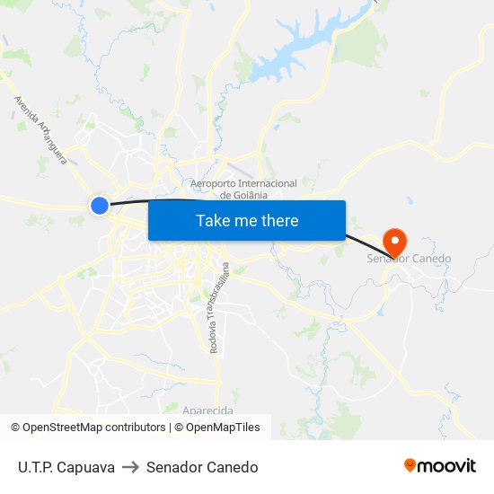 U.T.P. Capuava to Senador Canedo map