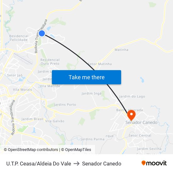 U.T.P. Ceasa/Aldeia Do Vale to Senador Canedo map