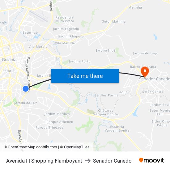 Avenida I | Shopping Flamboyant to Senador Canedo map