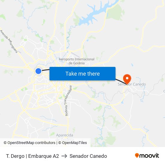 T. Dergo | Embarque A2 to Senador Canedo map