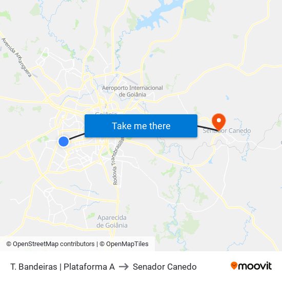 T. Bandeiras | Plataforma A to Senador Canedo map