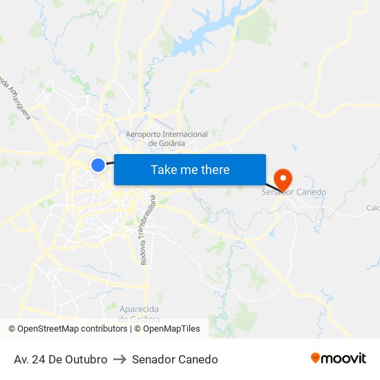 Av. 24 De Outubro to Senador Canedo map