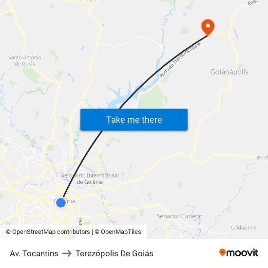 Av. Tocantins to Terezópolis De Goiás map