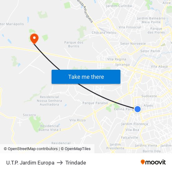 U.T.P. Jardim Europa to Trindade map