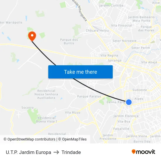 U.T.P. Jardim Europa to Trindade map