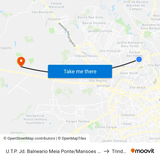 U.T.P. Jd. Balneario Meia Ponte/Mansoes Goianas to Trindade map