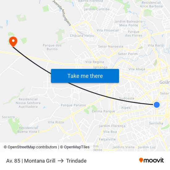 Av. 85 | Montana Grill to Trindade map