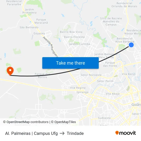 Al. Palmeiras | Campus Ufg to Trindade map