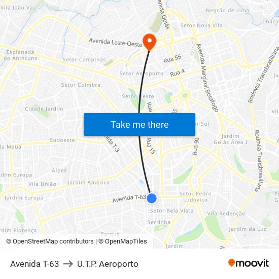 Avenida T-63 to U.T.P. Aeroporto map