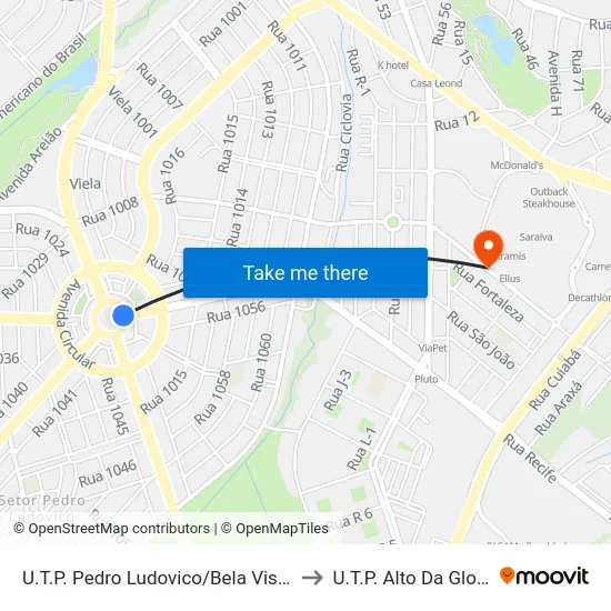 U.T.P. Pedro Ludovico/Bela Vista/Jardim Das Esmeraldas to U.T.P. Alto Da Gloria E Rendencao map