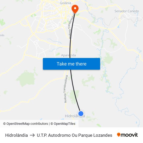 Hidrolândia to U.T.P. Autodromo Ou Parque Lozandes map