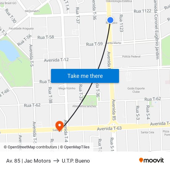 Av. 85 | Jac Motors to U.T.P. Bueno map