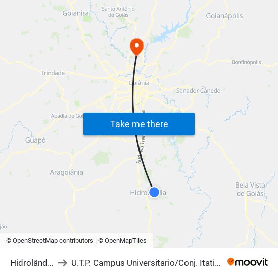 Hidrolândia to U.T.P. Campus Universitario / Conj. Itatiaia map