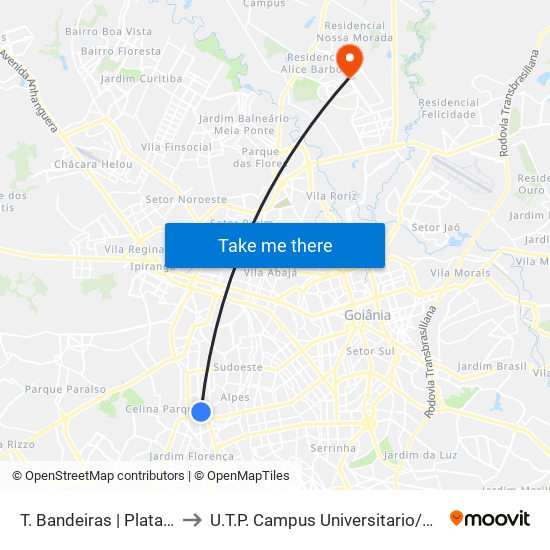 T. Bandeiras | Plataforma A to U.T.P. Campus Universitario / Conj. Itatiaia map