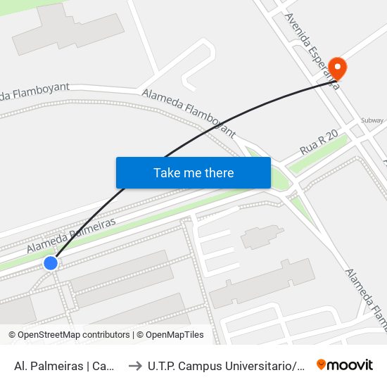 Al. Palmeiras | Campus Ufg to U.T.P. Campus Universitario / Conj. Itatiaia map