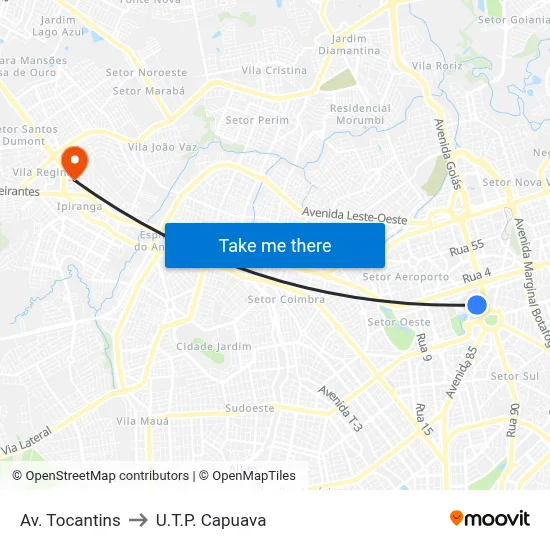 Av. Tocantins to U.T.P. Capuava map