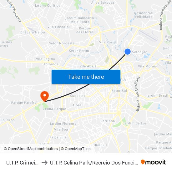 U.T.P. Crimeia Leste to U.T.P. Celina Park / Recreio Dos Funcionarios Publicos map