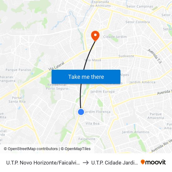 U.T.P. Novo Horizonte/Faicalville to U.T.P. Cidade Jardim map