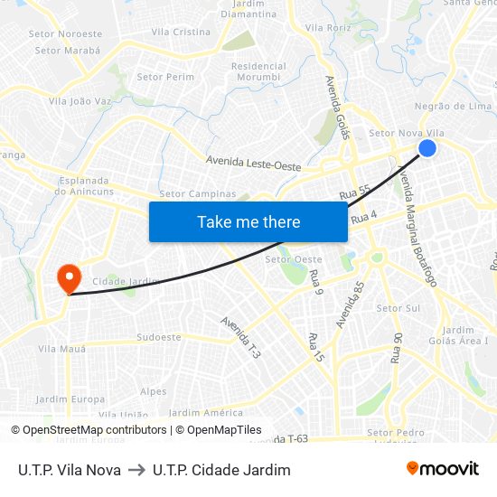 U.T.P. Vila Nova to U.T.P. Cidade Jardim map