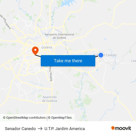 Senador Canedo to U.T.P. Jardim America map