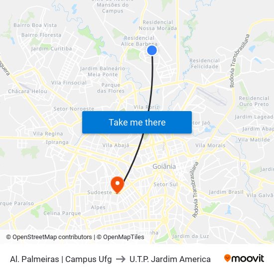 Al. Palmeiras | Campus Ufg to U.T.P. Jardim America map