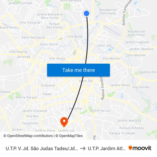 U.T.P. V. Jd. São Judas Tadeu/Jd. Pompeia to U.T.P. Jardim Atlantico map
