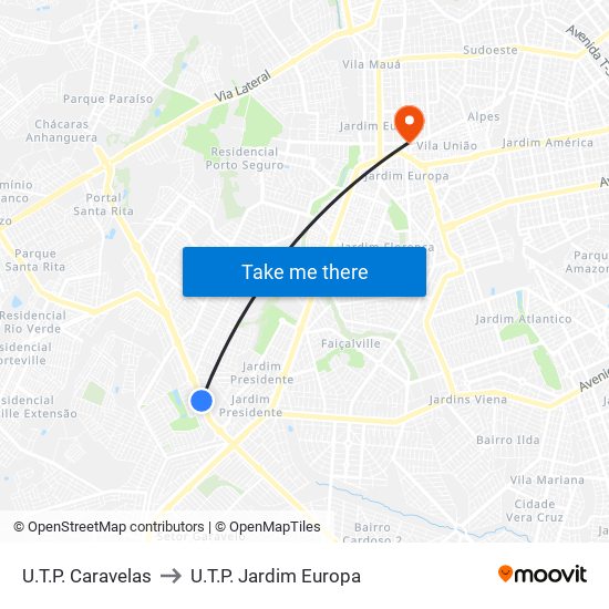 U.T.P. Caravelas to U.T.P. Jardim Europa map