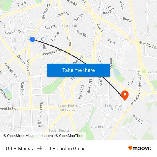 U.T.P. Marista to U.T.P. Jardim Goias map