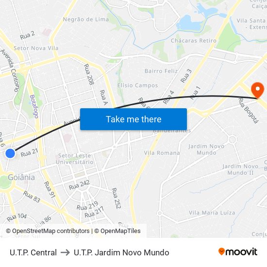 U.T.P. Central to U.T.P. Jardim Novo Mundo map