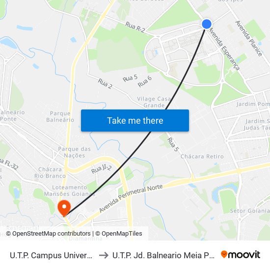 U.T.P. Campus Universitario/Conj. Itatiaia to U.T.P. Jd. Balneario Meia Ponte / Mansoes Goianas map