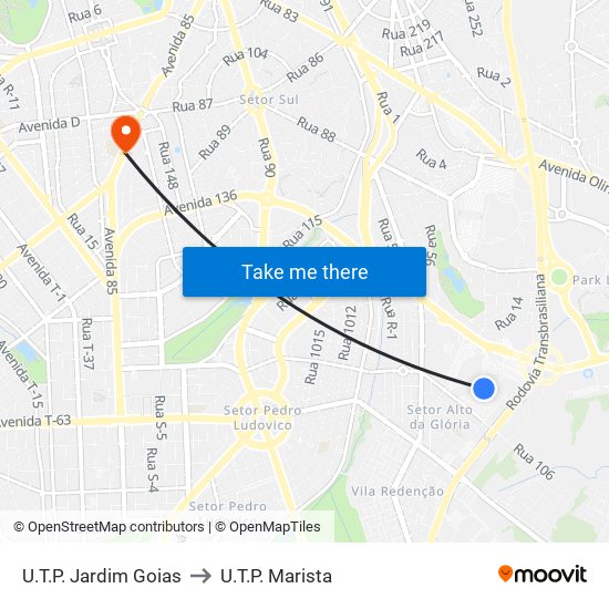 U.T.P. Jardim Goias to U.T.P. Marista map