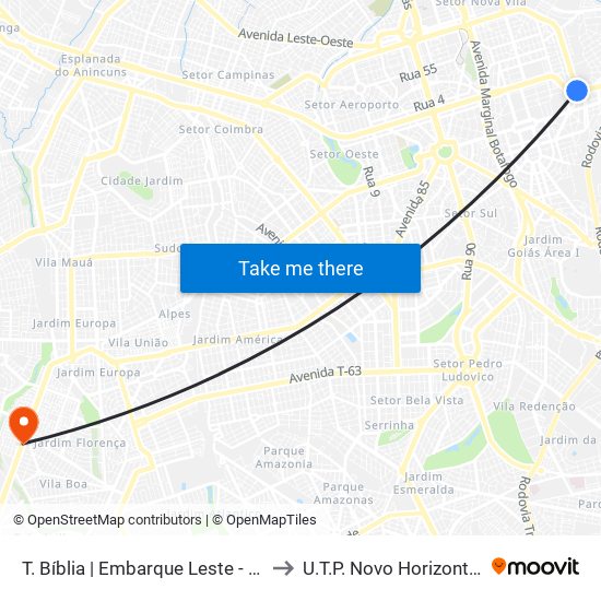 T. Bíblia | Embarque Leste - Brt Anhanguera to U.T.P. Novo Horizonte / Faicalville map