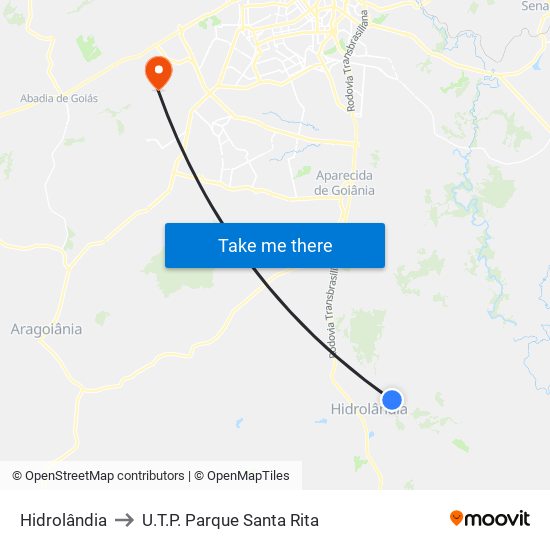 Hidrolândia to U.T.P. Parque Santa Rita map