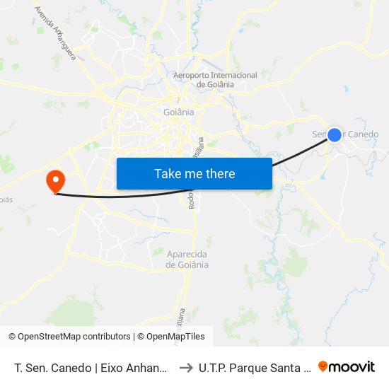 T. Sen. Canedo | Eixo Anhanguera to U.T.P. Parque Santa Rita map