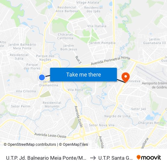 U.T.P. Jd. Balneario Meia Ponte/Mansoes Goianas to U.T.P. Santa Genoveva map