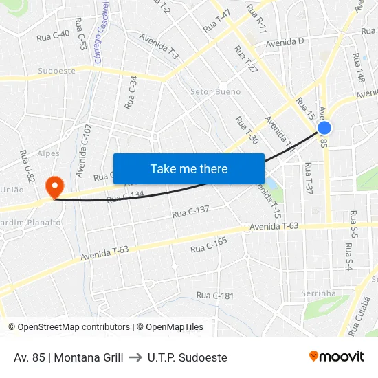 Av. 85 | Montana Grill to U.T.P. Sudoeste map