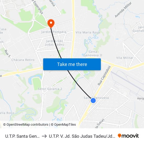 U.T.P. Santa Genoveva to U.T.P. V. Jd. São Judas Tadeu / Jd. Pompeia map