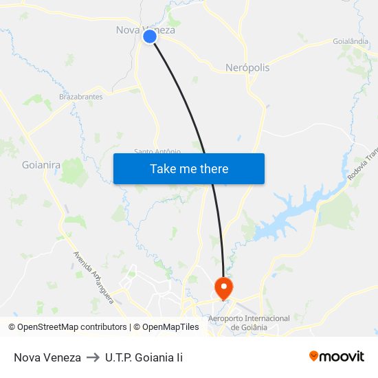 Nova Veneza to U.T.P. Goiania Ii map