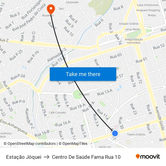 Estação Jóquei to Centro De Saúde Fama Rua 10 map