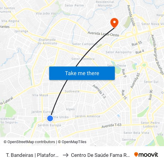 T. Bandeiras | Plataforma B to Centro De Saúde Fama Rua 10 map