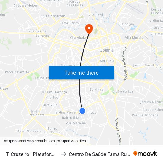 T. Cruzeiro | Plataforma G to Centro De Saúde Fama Rua 10 map