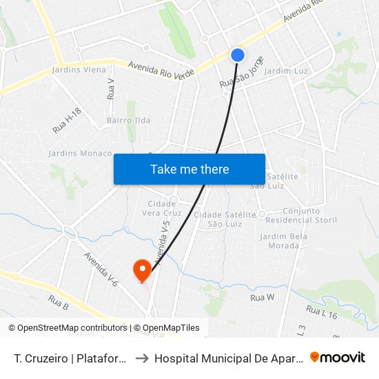 T. Cruzeiro | Plataforma E to Hospital Municipal De Aparecida map