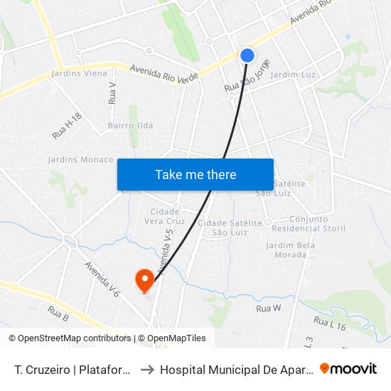 T. Cruzeiro | Plataforma H to Hospital Municipal De Aparecida map